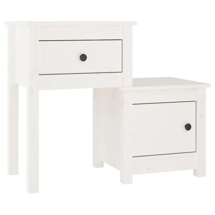 Table de chevet - Maison Exclusive - Blanc - Pin massif - Lot de 2, 79,5x38x65,5 cm