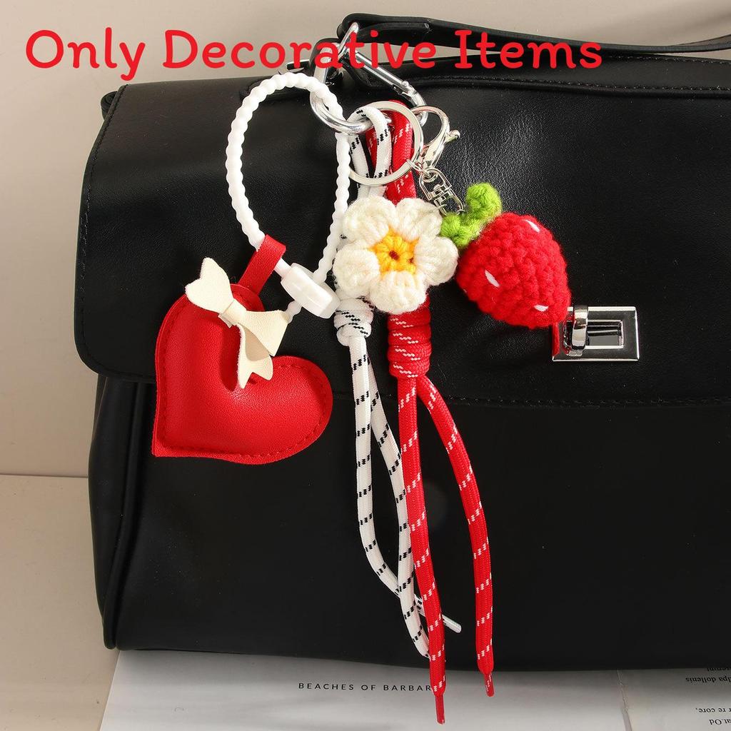 Miu Style Handcrafted Leather Heart Butterfly Keychain With Strawberries For Fashion Bag Decor