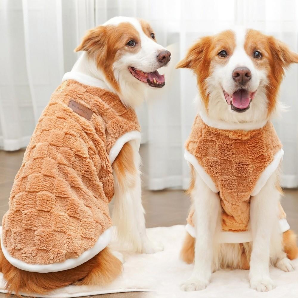 Velvet Winter Dogs Clothes Soft Dog Plaid Coat Pet Traction Suit Dog Warm Sweater  Walking