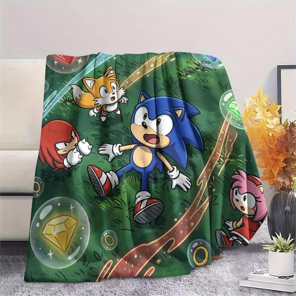 Hedgehog Sonic Print Flannel Blanket, Ultra Soft High Quality All Seasons Warm Throw, Home Decor Cozy Blanket, Perfect Christmas Gift