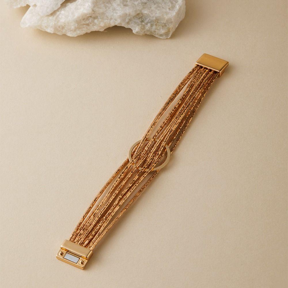 Vintage Leather BraceletS Metal Multilayer Bracelets Elegant Magnetic Snap Bracelet  Party