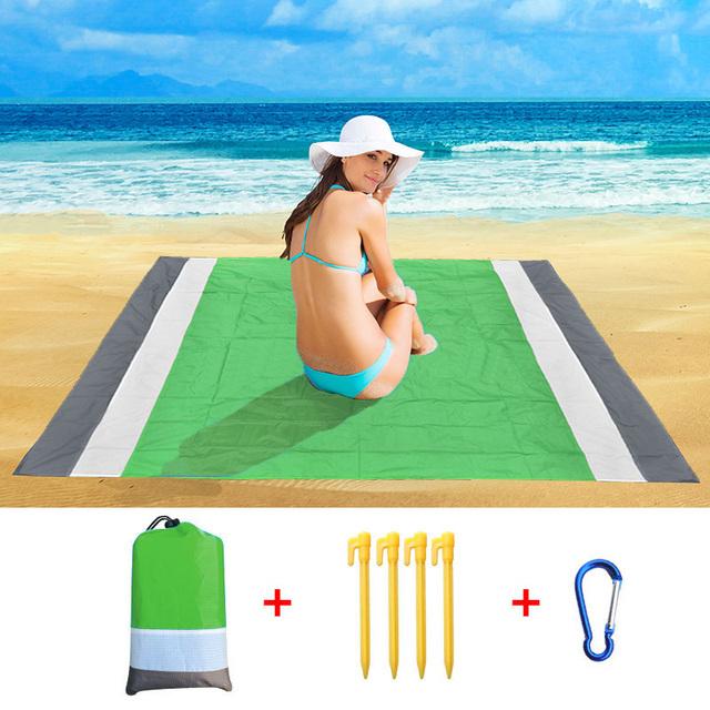 Oversized Beach Towel Mat Sand Free Beach Wind Proof Waterproof Picnic Blankets Beach Mat Oversized Pocket Picnic 4 Anchor