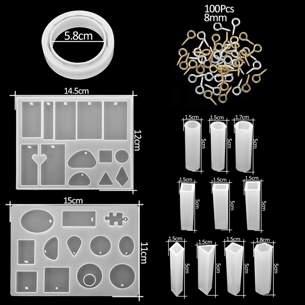 Resin Molds Silicone Kits with Epoxy Resin Supplies Dried Flowers Sparkling Powder DIY Necklace Earrings Pendant Jewelry Making