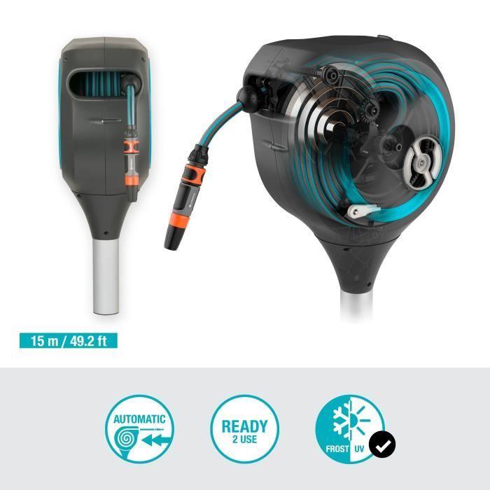 Automatic Hose Reel On Spike RollUp S 15 M - GARDENA - Blue Border - Automatic Hose Winding