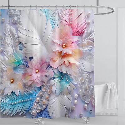 Rideau de douche floral à fleurs 3D rideau de douche imperméable tissu polyester rideau imprimé 3D décoration de salle de bain avec crochets