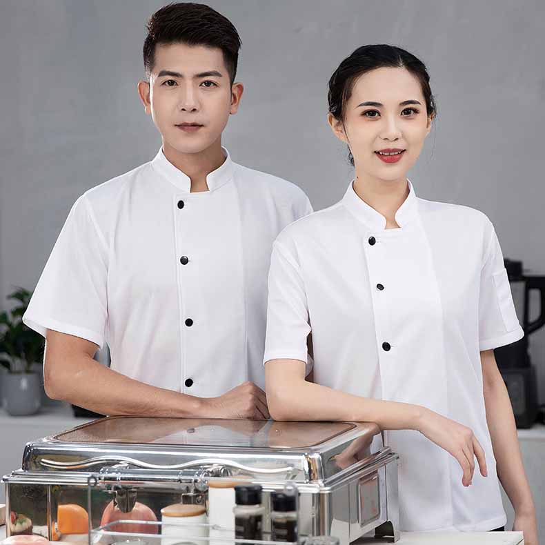 Summer Cool Unisex Chef Jacket Breathable Short Sleeve Cook Shirts Men and Women Restaurant Hotel Uniform Catering Work Coat