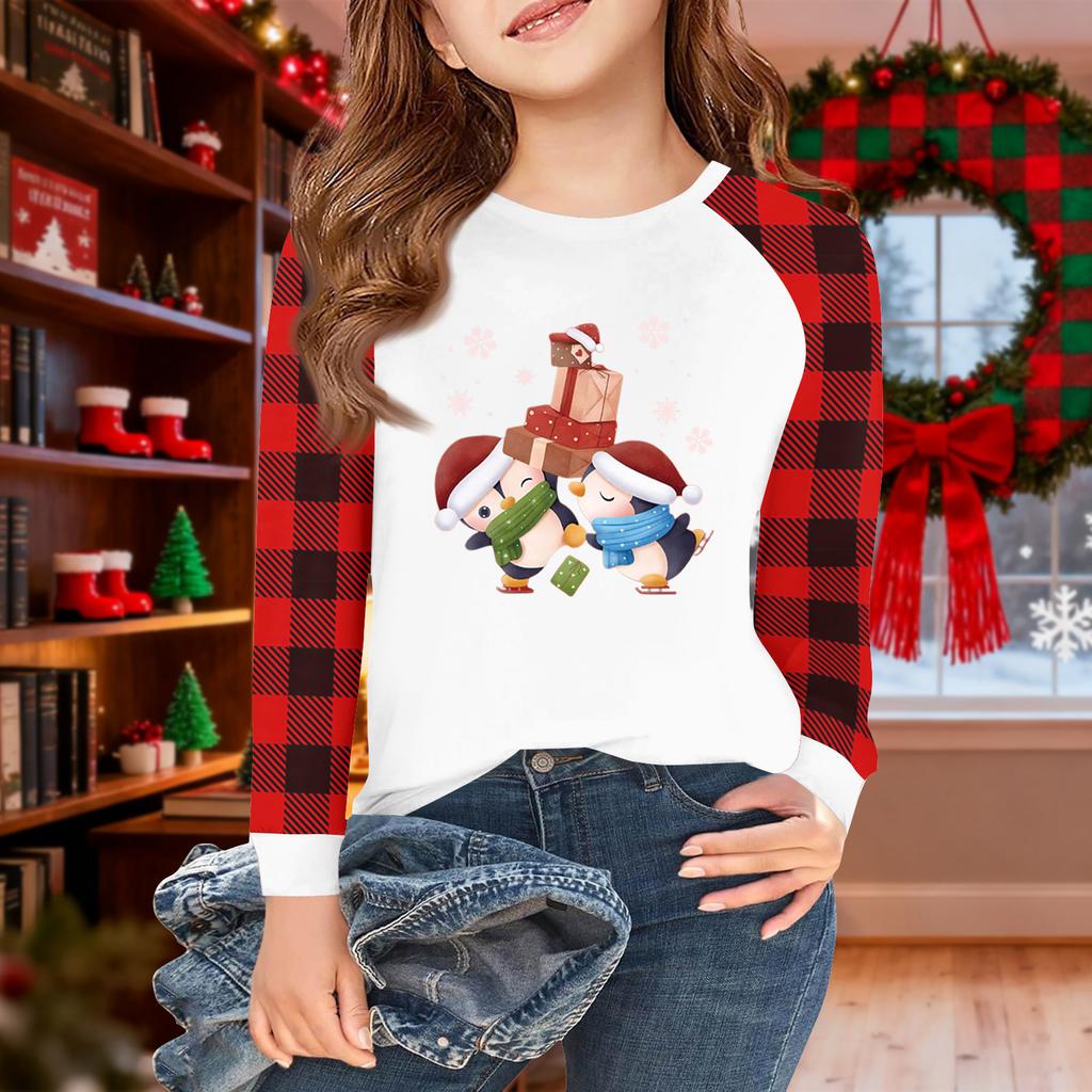 Girls Long Sleeve Christmas Day T Shirts Kids Fall Tops Crewneck Basic Tees 5-14Y