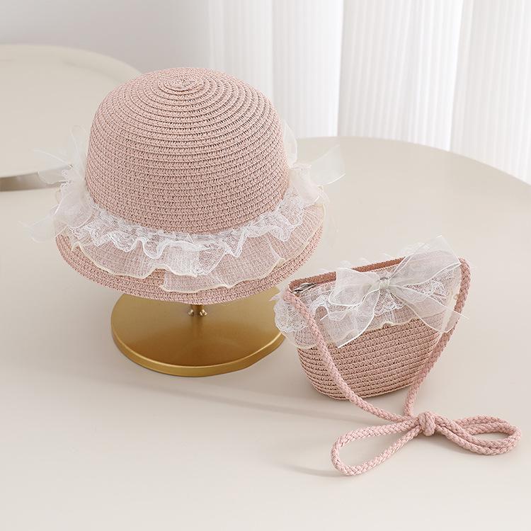 Girls' French Summer Straw Sun Hat - Wide Brim, UV Protection, Breathable Design