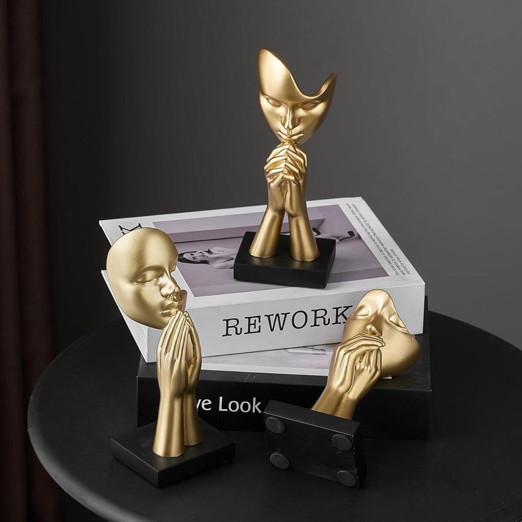 3 Pcs Gold Decor Prayer Statues, Modern Prayer of Peace Figurines Shelf Decor Accents, Abstract Art Sculpture Home Decorations for Living Room