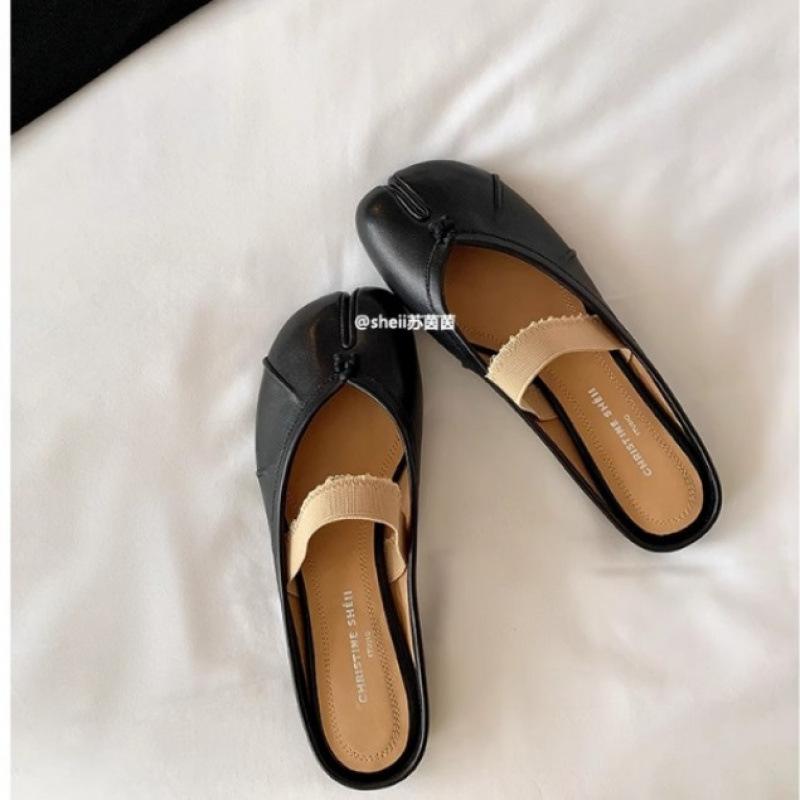 Shoes Lambskin Split-toed Flat Bottom Mary Jane Pig's Trotter Single Shoes Women's Half Slippers Summer