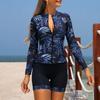 Costume da Bagno da Gara Due Pezzi da Donna con Top a Manica Lunga con Zip e Pantaloncini da Surf