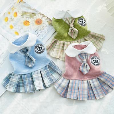 Kawaii Pet JK Kostkovaná Sukně Pletená Pohodlný Design Oblečky pro Kočky Školní Styl Malá Střední Velikost Šaty pro Psa Malí Střední Psi