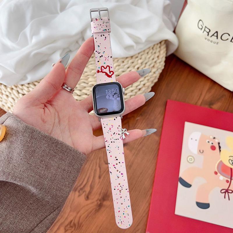 

Compatible Leather Watch Band with Embroidered Horse Sequins for Apple Watch 11, Huawei FIT4, and Xiaomi Huawei FIT3/4/4 Pro розовый