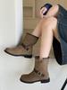 Retro frosted Martin boots women's autumn and winter versatile round head one-pedal medium tube thick heel British style short boots