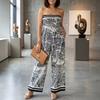 European and American Cross-border TK Amazon 2026 Summer New Fashion Printing Sexy Chest-wrapped Wide-leg Jumpsuit Vacation Style