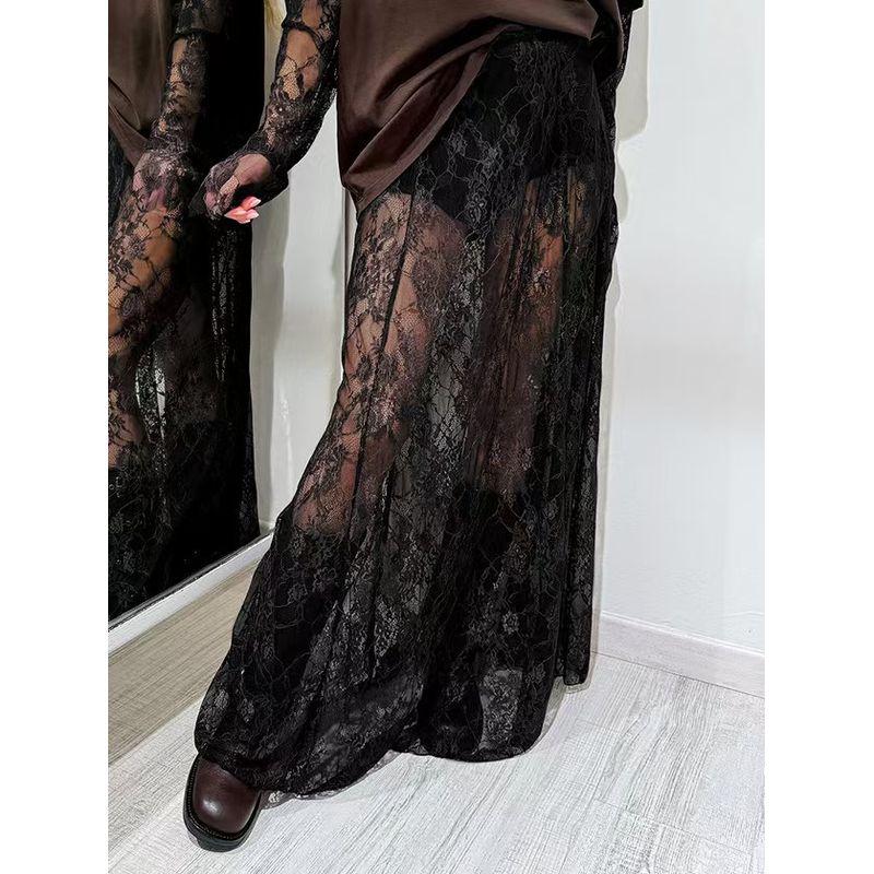 

Western Style Sexy Lace Perspective Skirt Slimming Long dress Sexy Perspective Lace Skirt Black L