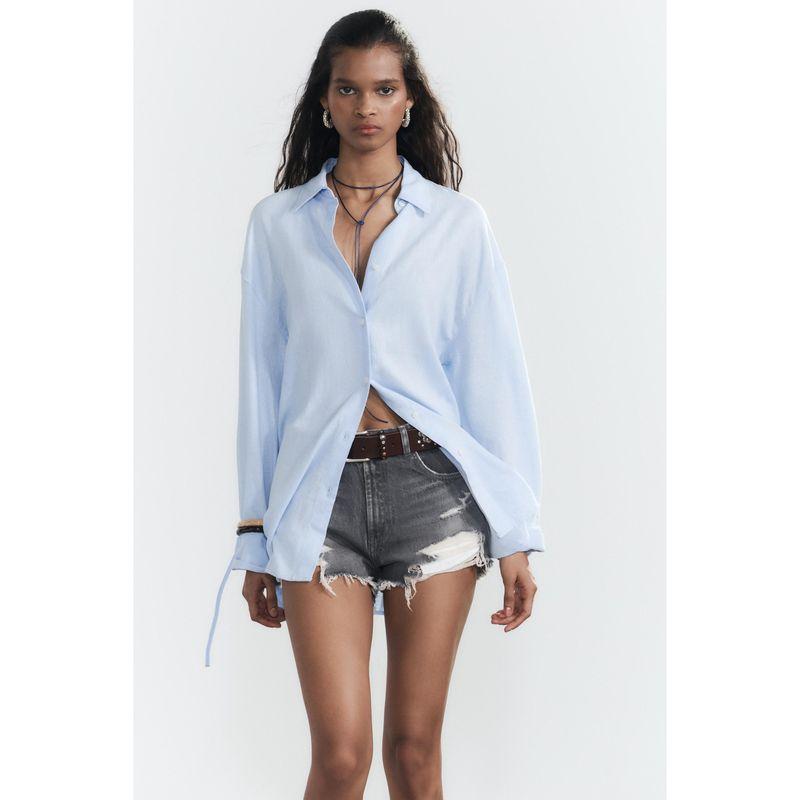 Spring New Women's Clothing Work Clothing Linen Blended Draping Shirt 4764055 4764052 4764051