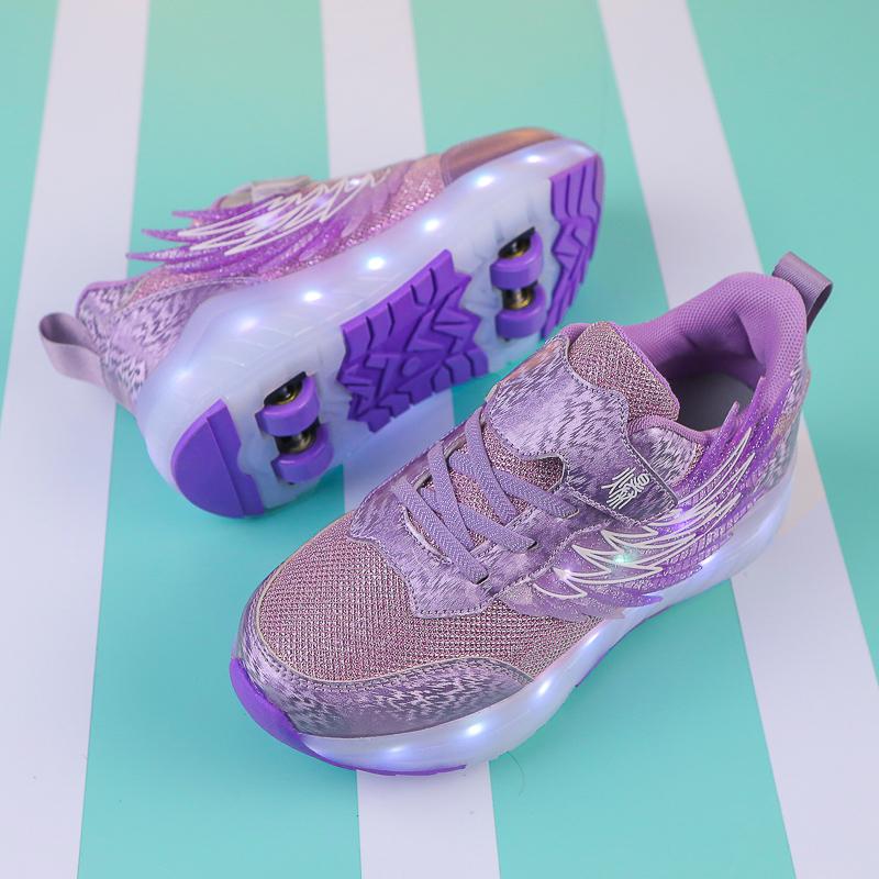 TUINANLE LED Luminous Children's Rechargeable Running Shoes with Wheel Skates Multi Light Breatheable Boy Girl