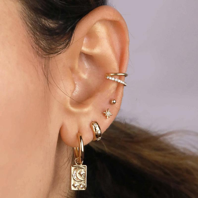 925 Silver Needle Square Pendant Hoop Earrings Vintage Gold Earrings For Women Shell Pendant Earring Fashion Jewelry Accessories