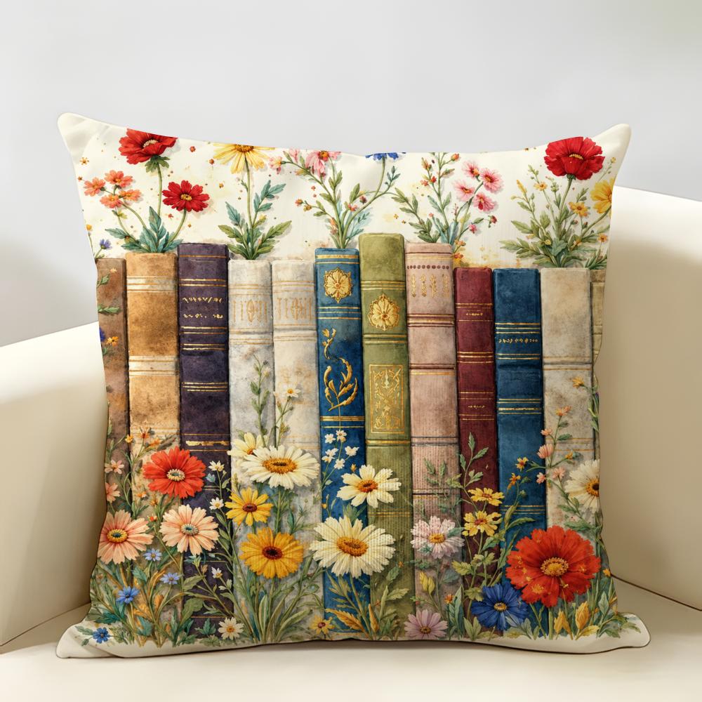 Colorful Flower Bookshelf Cushion Cover Durable Hypoallergenic Organic Linen Short Pillow Cover Washable