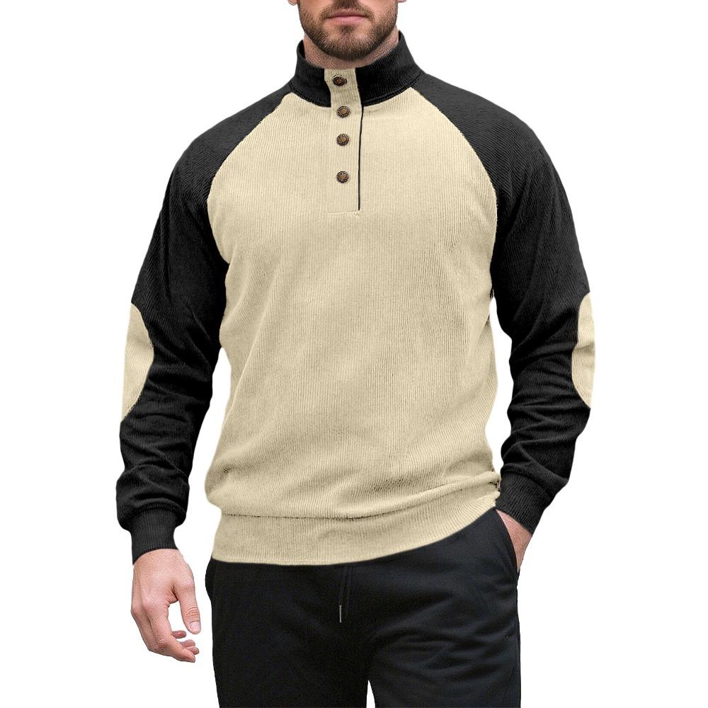 New Men's Long-Sleeved Stand-Up Collar Outdoor Sweatshirt Corduroy Button-Front Casual Sports Henley Top