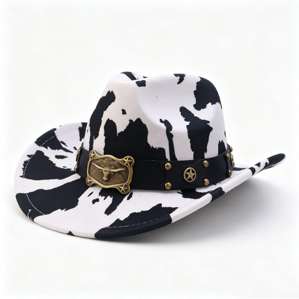 Western Cowboy Hat Men and Women Versatile Cow Retro Autumn and Winter Woolen Jazz Hat European and American Fashion Gift