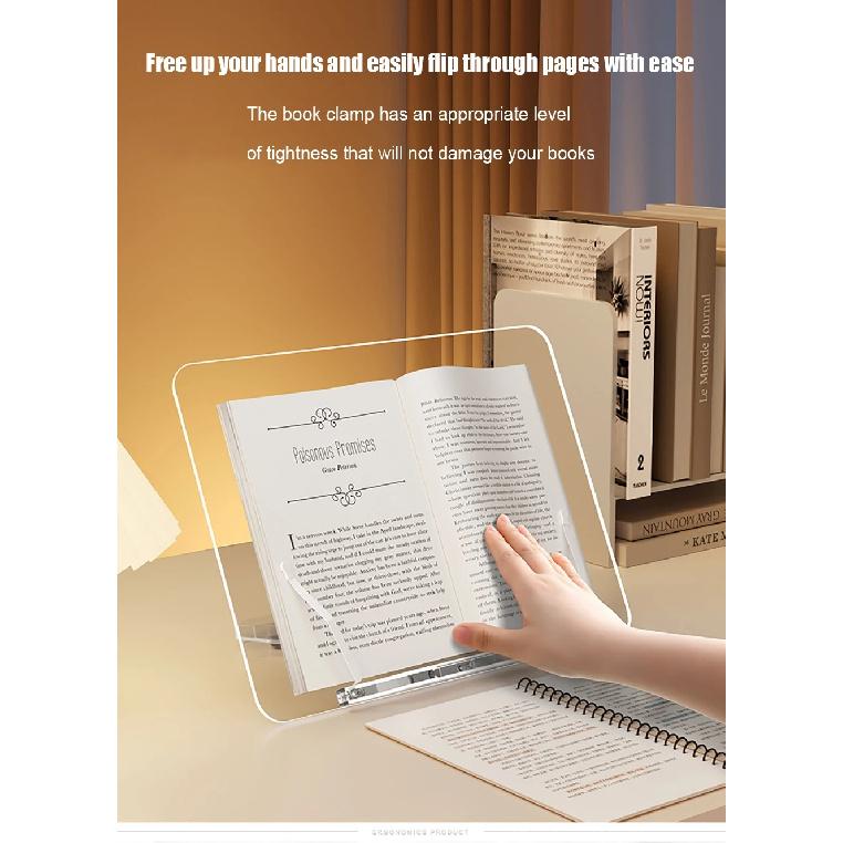 HKYC Transparent Book Stand with 13 Adjustable Height Portable Cookbook Holder Reading Bookstand for Laptop Tablet Macbook iPad