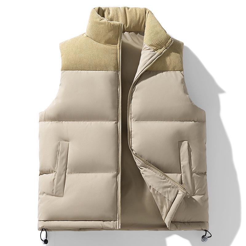 2026 Men's Warm Corduroy Vest: Fleece-Lined, Thickened, Color Block Design for Autumn and Winter, Outdoor Windproof