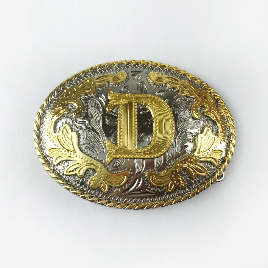 White Gold Inlay X-Style Leather Belt Buckle with 26 English Letters Pattern d
