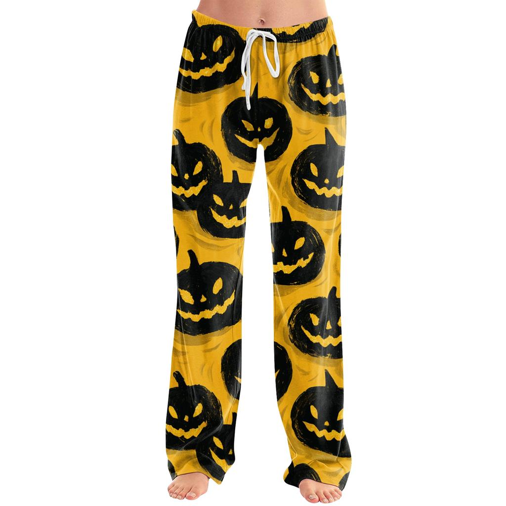 Women's Loose Fit Casual Lounge Pants Halloween Pattern Elastic Waistband Comfortable Fit Relaxed Style Full Length Bottoms
