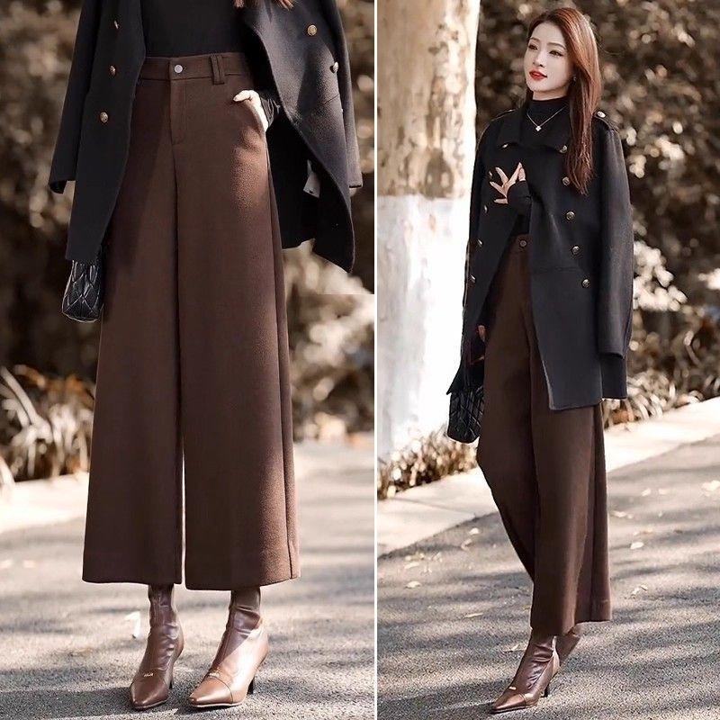 Woolen Wide-leg In Autumn Winter Brushed Thickened Nine-point Casual Sickle Straight Pants for Women