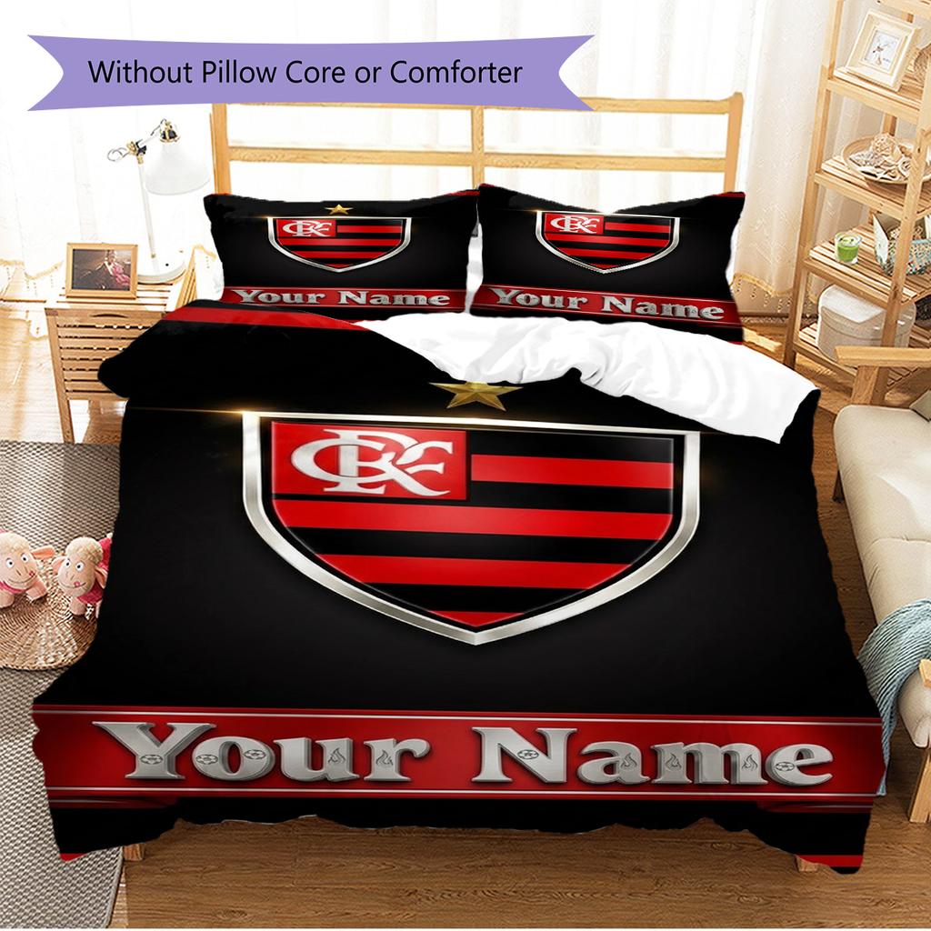 Name Custom CR Flamengo Pattern Bedding Set Quilt Cover Pillowcase Home Decor Gift (1 * Duvet Cover + 2 * Pillowcase, Without Core)