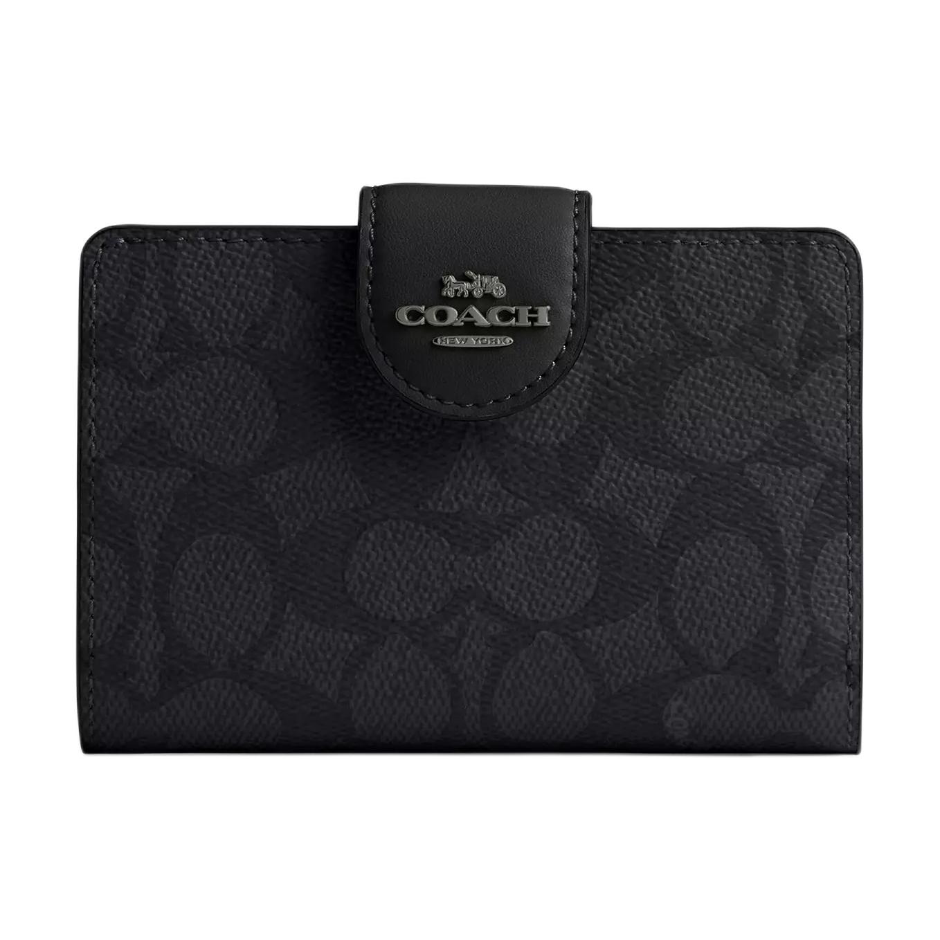 

Coach Signature Canvas 13 Brand Logo Snap Closure Wallet Women wallet Charcoal Black CW786-QBMI5 Charcoal & Black