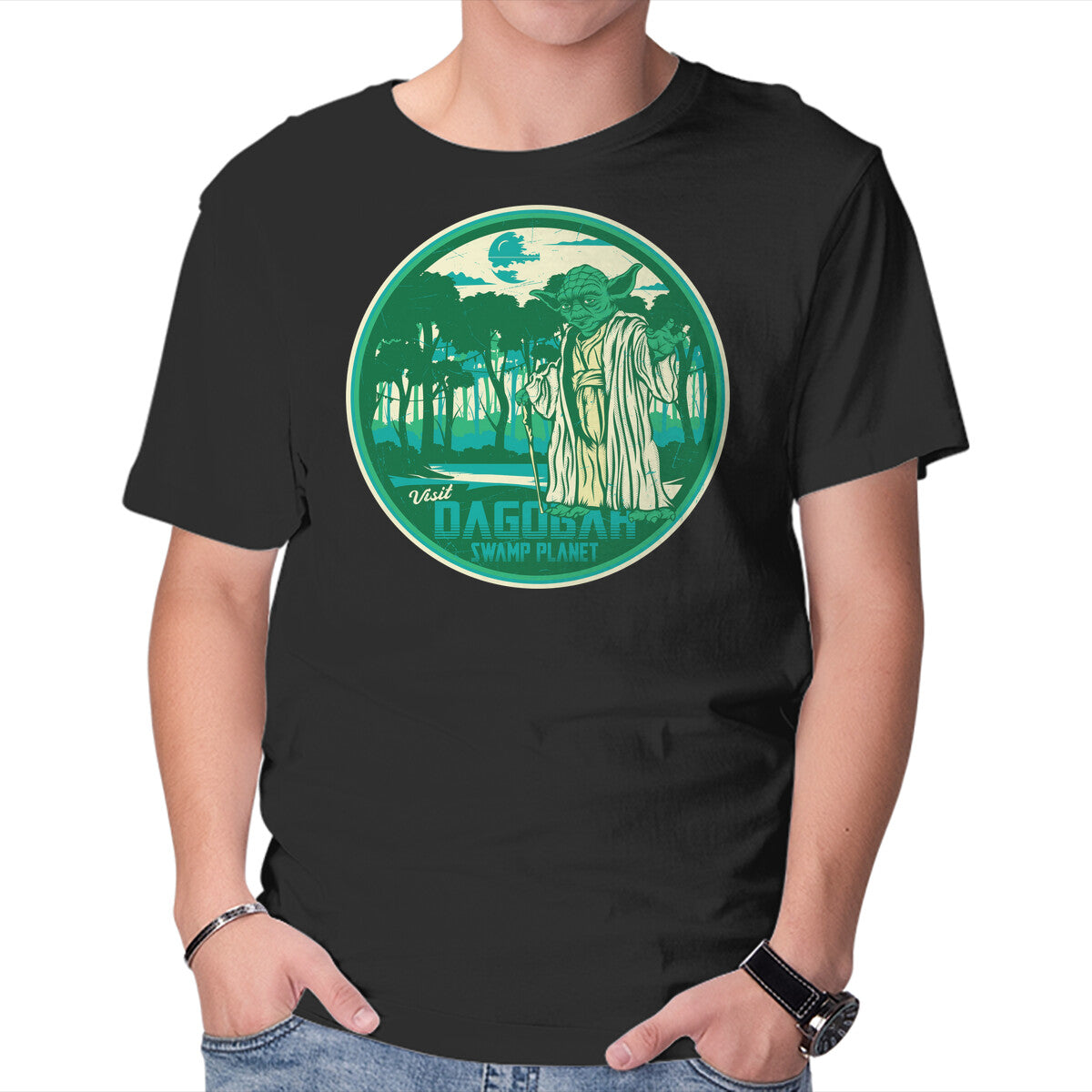 Unisex Crew Neck T-Shirt Visit The Swamp Planet Graphic Short Sleeve Casual Tee L
