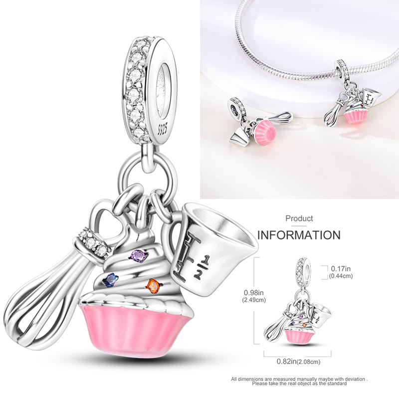New Copper Charms Beads Pink Series Perfume Cake Princess Skirt Pendant Fit Original Bracelet Diy Jewelry Gifts