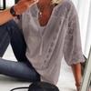 2026 Spring New Women's Lace Hollow-Out Patchwork U-Neck Three-Quarter Sleeve T-Shirt Top