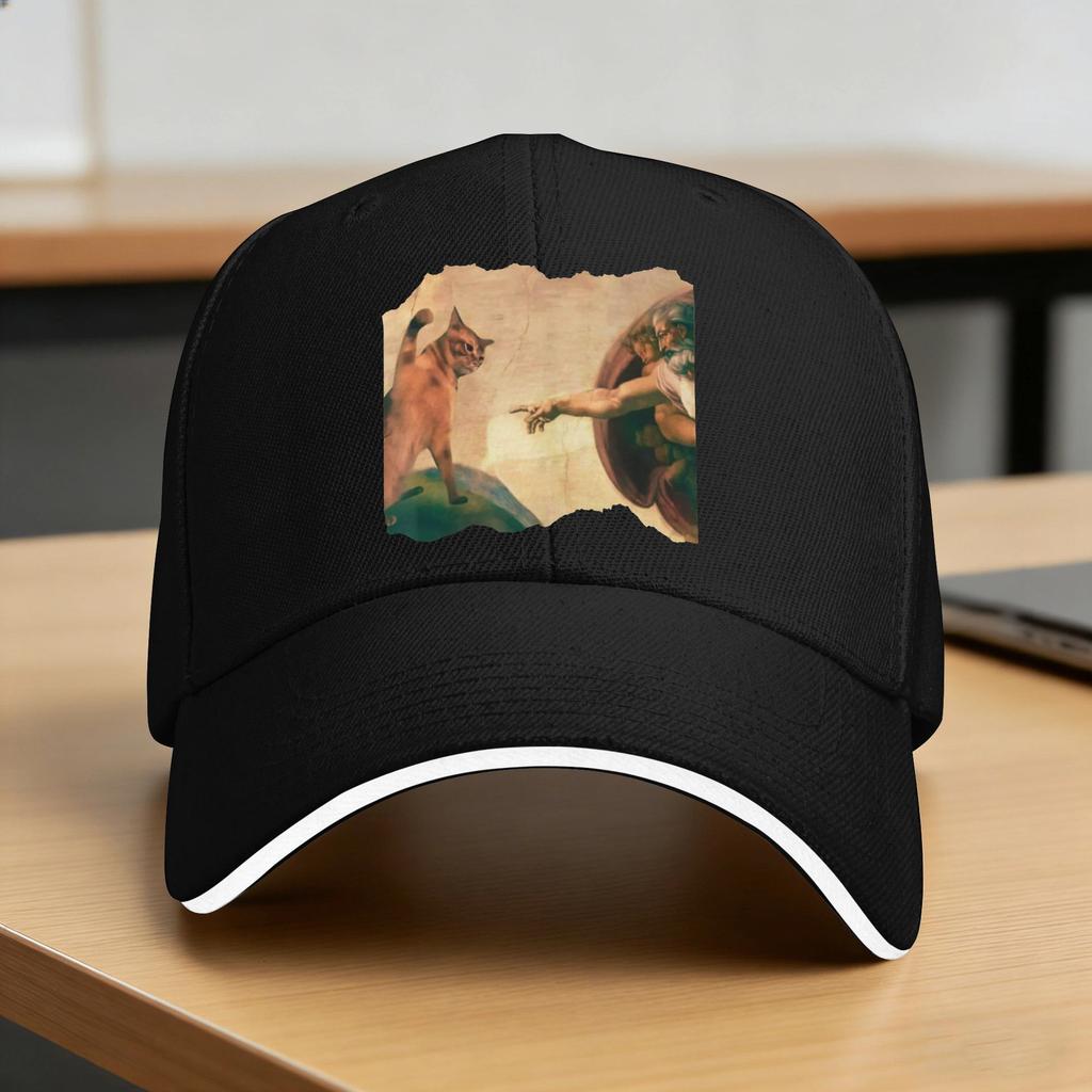 Funny Cat Swatting Gods Hand Parody Cat Casual Baseball Cap Sport Hip Hop Hats Spring Breathable Unisex Unisex Snapback Cap