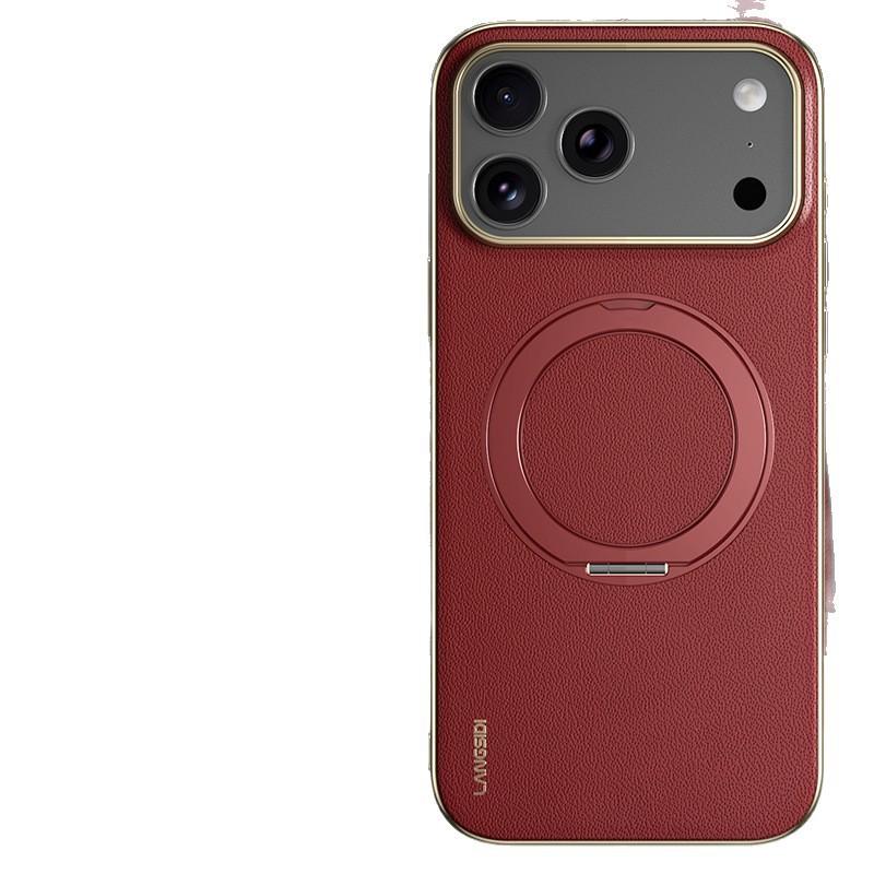 IPhone 17 Pro Max Case 360 Rotating Stand Full Body Protective Cover Electroplated Leather Finish Shockproof Magnetic