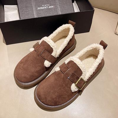 Mao Mao Shoes Autumn and Winter New Warm One-pedal Velvet Cotton Shoes Retro Soft-soled Bread Bean Shoes Women