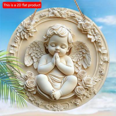 1pc 2d Flat Charming Angel Youngsters Welcome Sign - 20cm Versatile Wooden Wall Art for Home & Porch Decor, Perfect Christmas Gift, No Power Needed