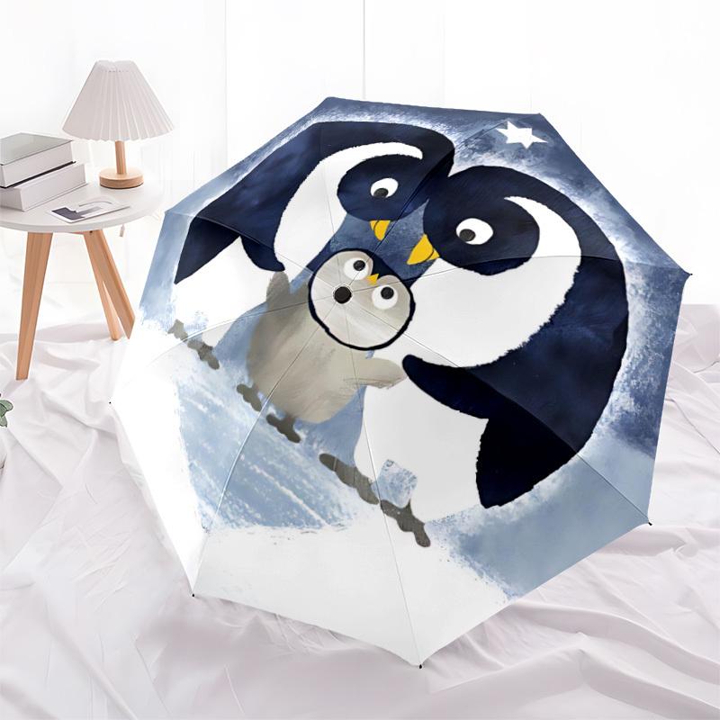 1pc Penguin Moonlight Automatic Folding Umbrella Automatic Open/Close, 8-Rib Durable Frame, Compact Travel Umbrella Suitable004
