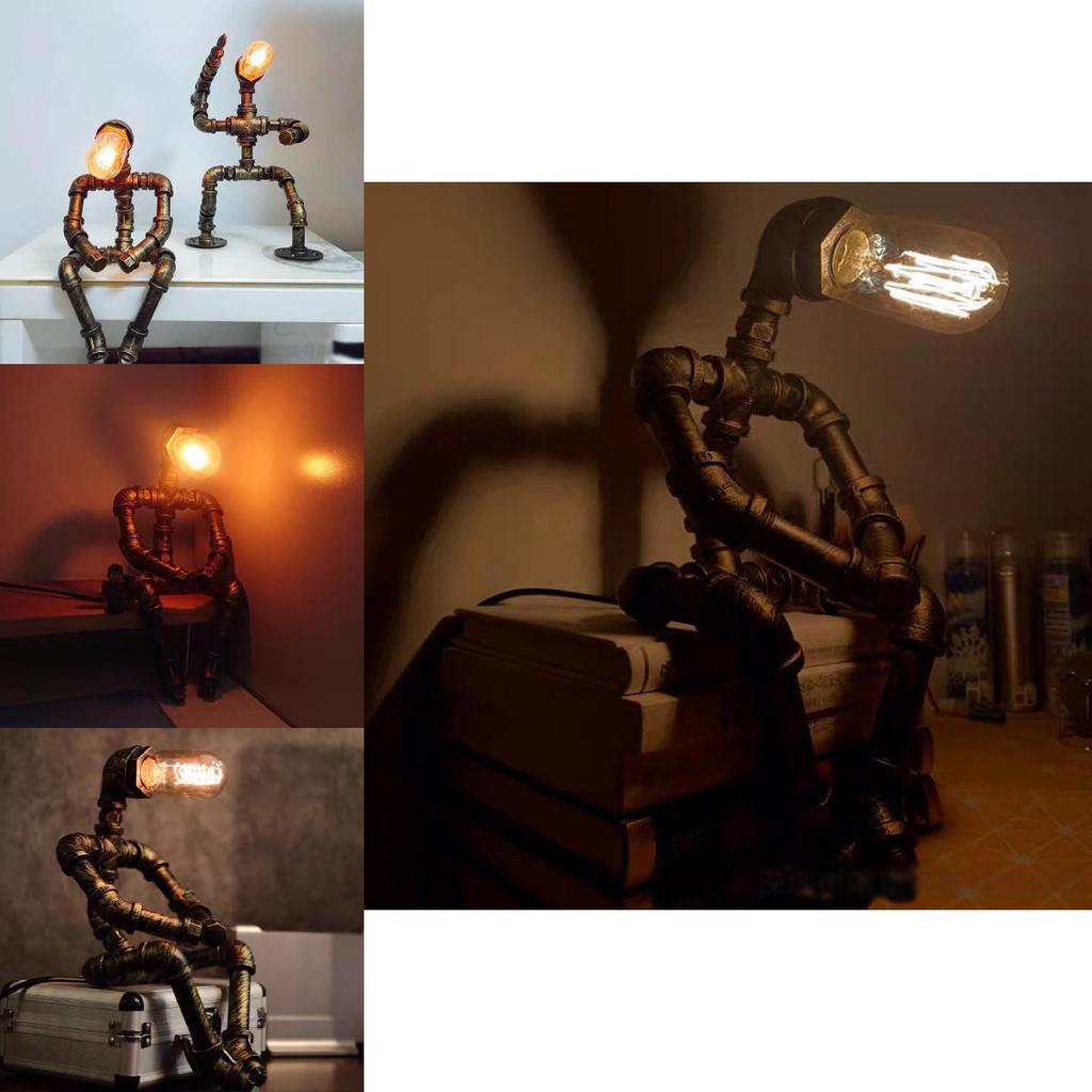 Vintage Industrial Style Water Pipe Robot Table Lamp Perfect For Coffee Bars And Desks
