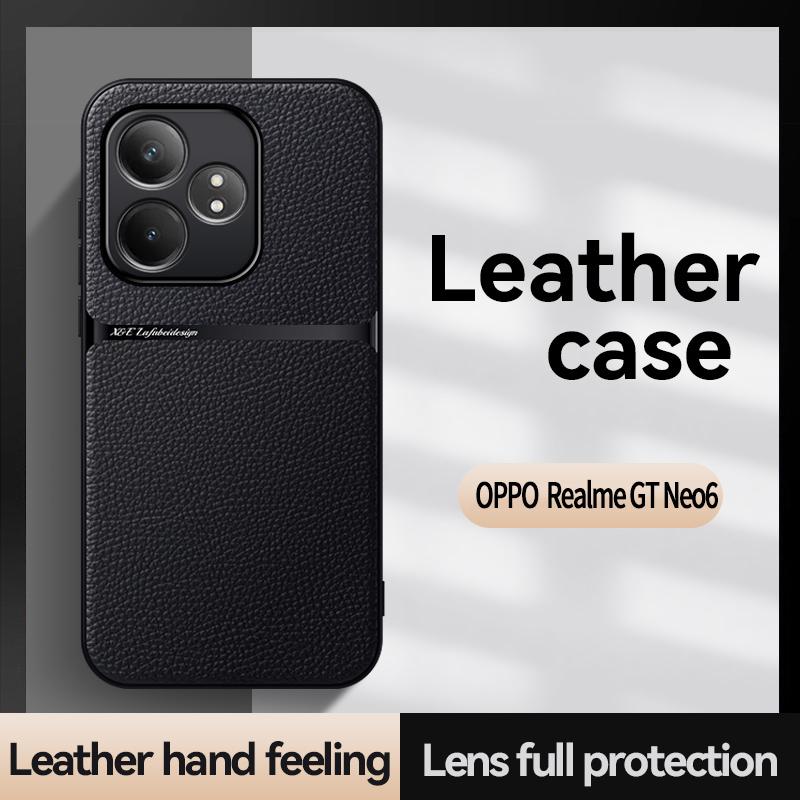 For OPPO Realme GT Neo 6 GT Neo 6se GT 6 Leather Texture Built-in Magnetic TPU Soft Edge Anti-drop Anti-fingerprint Phone Case