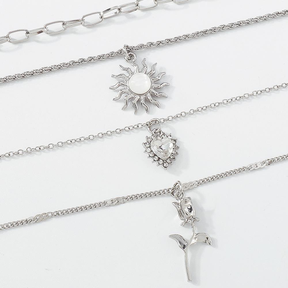 Tooxika Vintage Sun Love Heart Flower Necklace Diamonds Niche Street Fashion Necklace Women