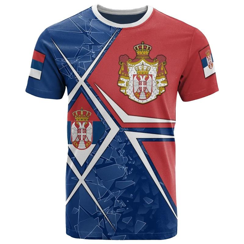 Serbian Flag National Emblem T Shirt For Men 3D Print Summer Casual T-shirt Fashion Sport O Collar Loose Short-sleeved Tee Shirt