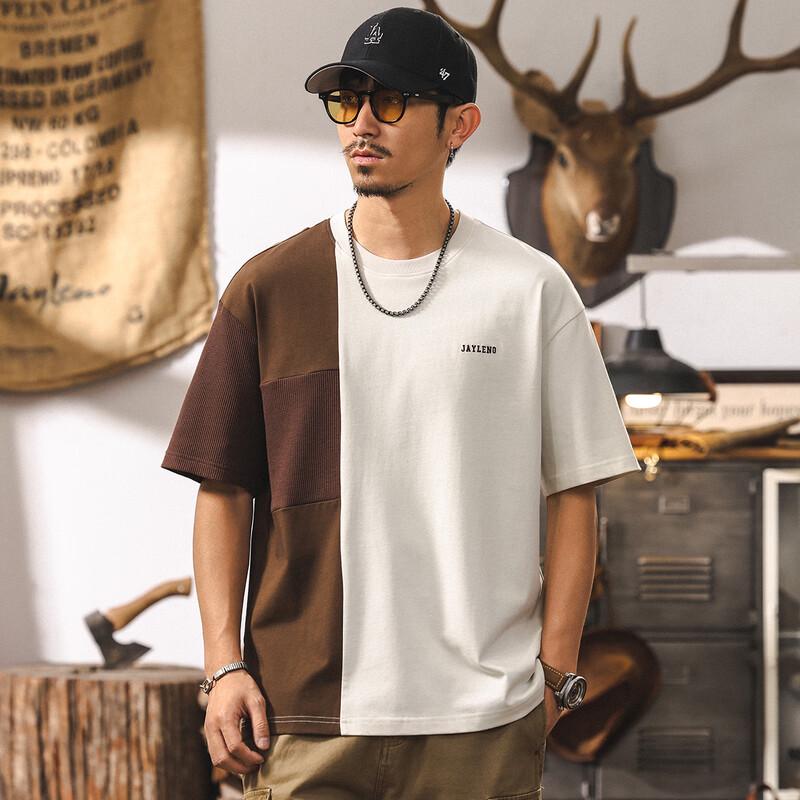 JieLeNuo Men's American Style Color Block Short Sleeve Cotton T-Shirt