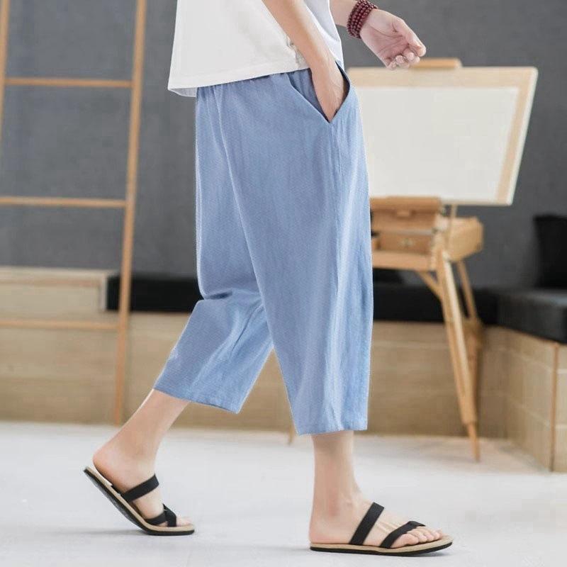 Summer Men's Casual Imitation Linen Seven Quarter Pants Thin Solid Color Cut Pants Hip-hop Street Sports