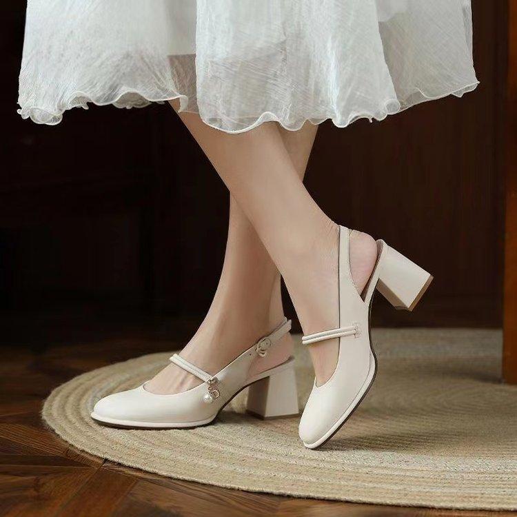 Baotou Sandals Female Summer 2025 New Thick Heel Fairy Wind Gentle Mary Jane High Heel Single Shoes Bridesmaid Shoes