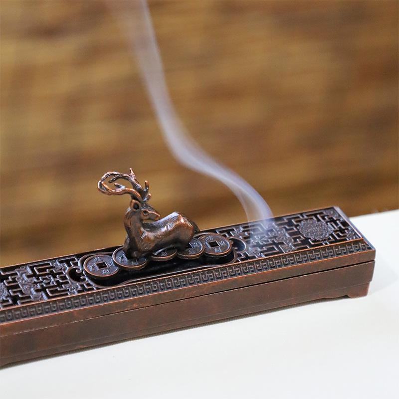 Elegant Antique Deer Alloy Incense Burner for Indoor Use - Perfect for Burning Stick Incense and Home Decoration