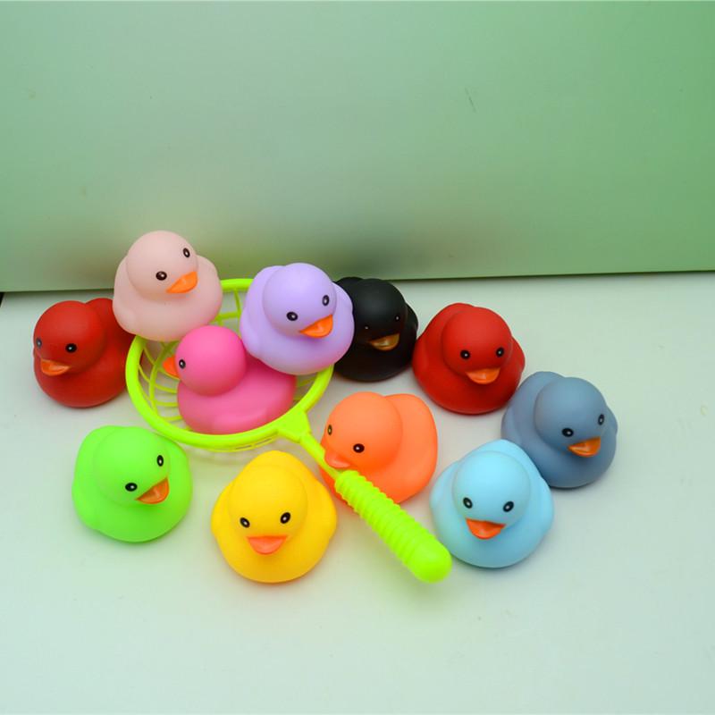Baby Bath Toys: Squeeze & Squawk Yellow Duck with Net and Soft Marine Animal Set